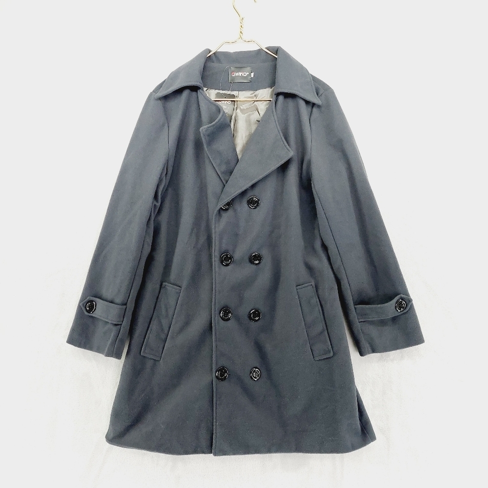 New OWIND Women  Black Double Breasted Pea Coat Z64